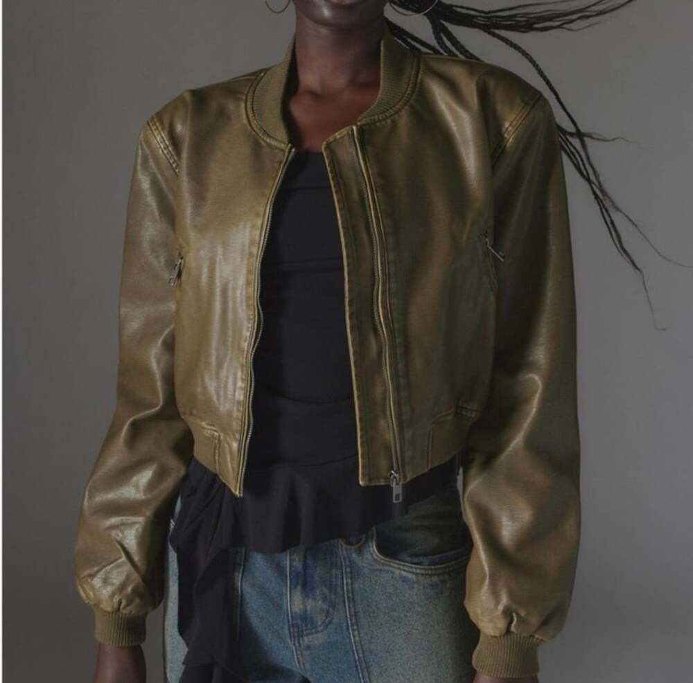 Lioness Bomber Jacket Size L Green Faux Leather NWT